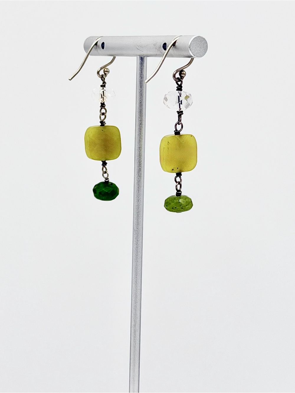 Silpada Sterling Silver Canadian & Olive Jade w/Crystal Bead Drop Earrings - Picture 5 of 11